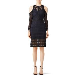 Adelyn Rae Maeve Woven Dress Women's Navy/Black XS Midi (Flaw) NWT